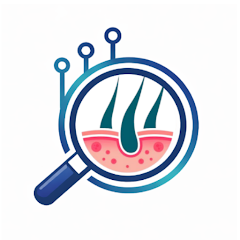 DermAssist app logo — a magnifier examining skin with hair follicles